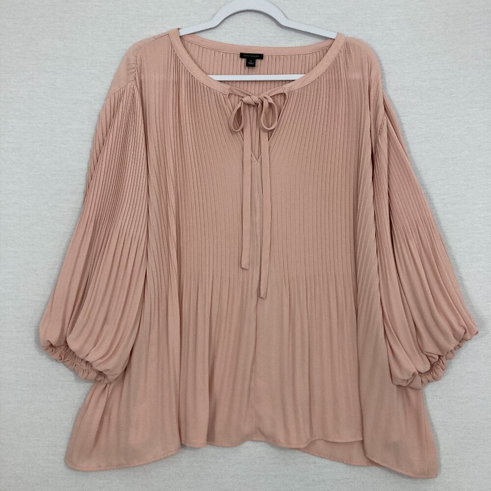 Ann Taylor Dusty Rose Pleated Tie-Neck Blouse